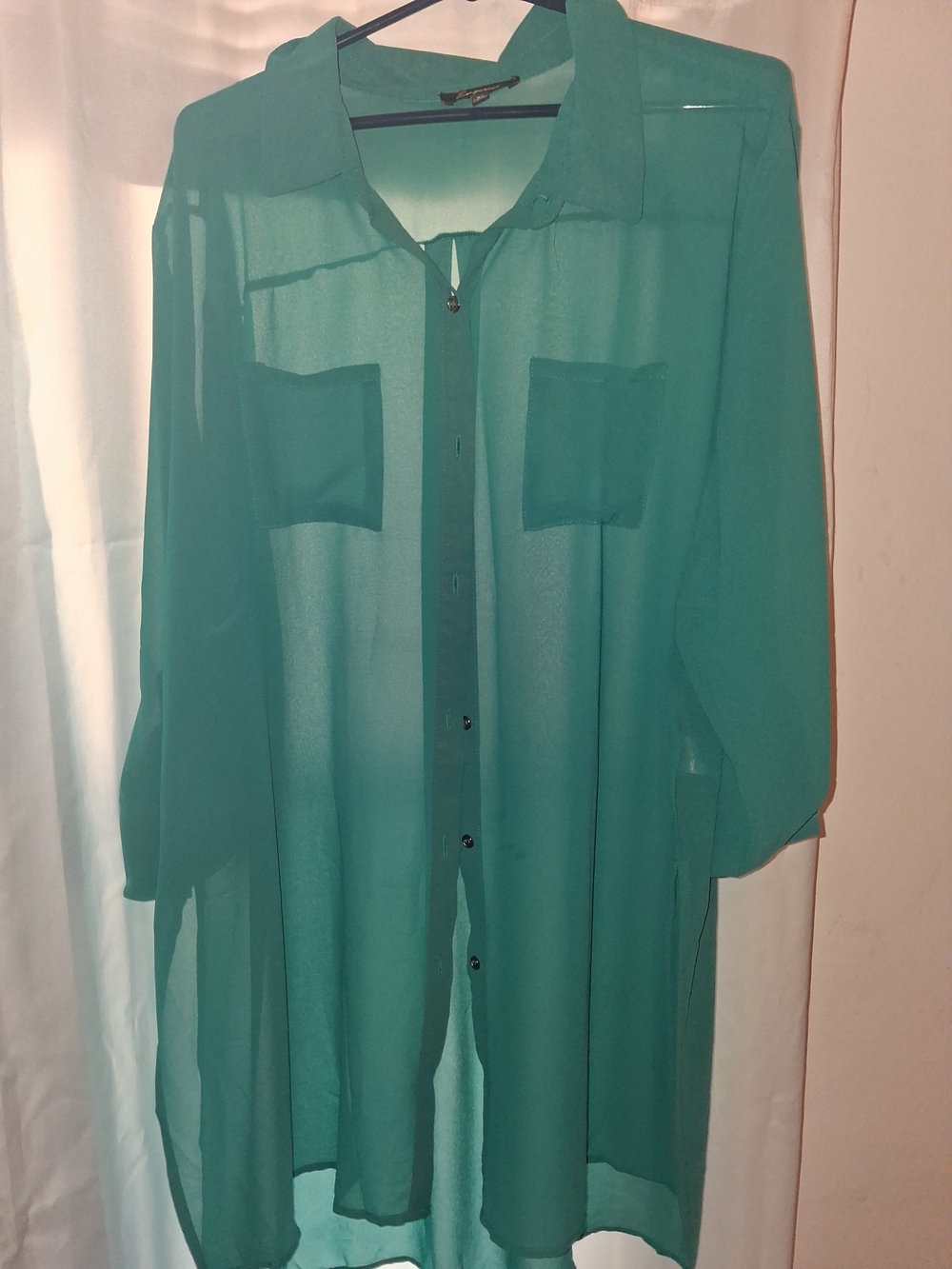 Sheer Teal Button-Up Shirt - Women